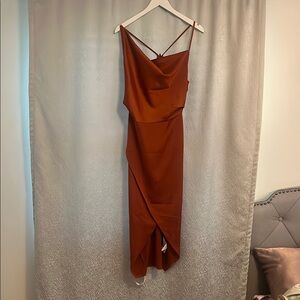 Missguided Brown Orange Asymmetrical Slip Dress